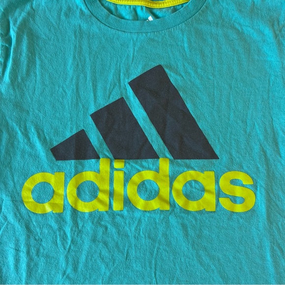 Adidas Large 14/16 Green Gray Logo Shirt Top Tee - Picture 2 of 3